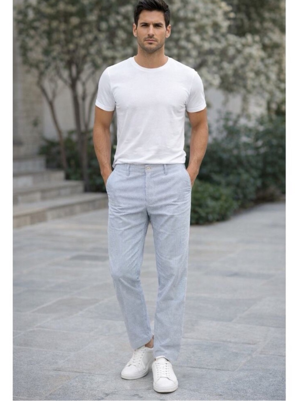 “346” Brooks Brothers Blue White Stripe Seersucker Chinos Dress Pants 40 x 30